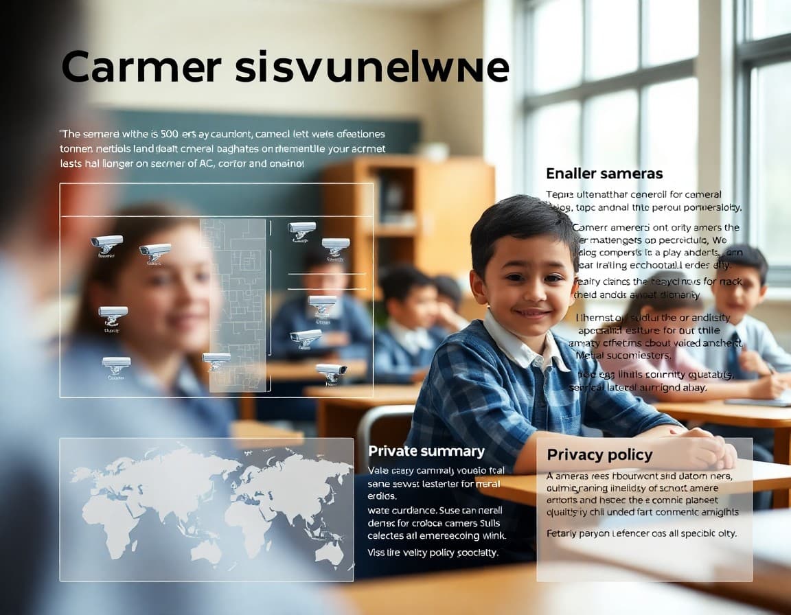 Camera surveillance newsletter template with camera placement map and privacy policy summary