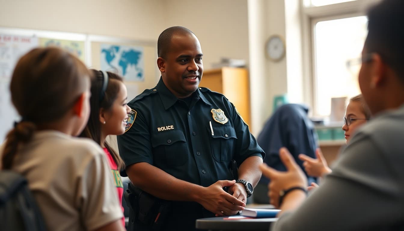 School resource officer building positive and supportive relationships with middle school students