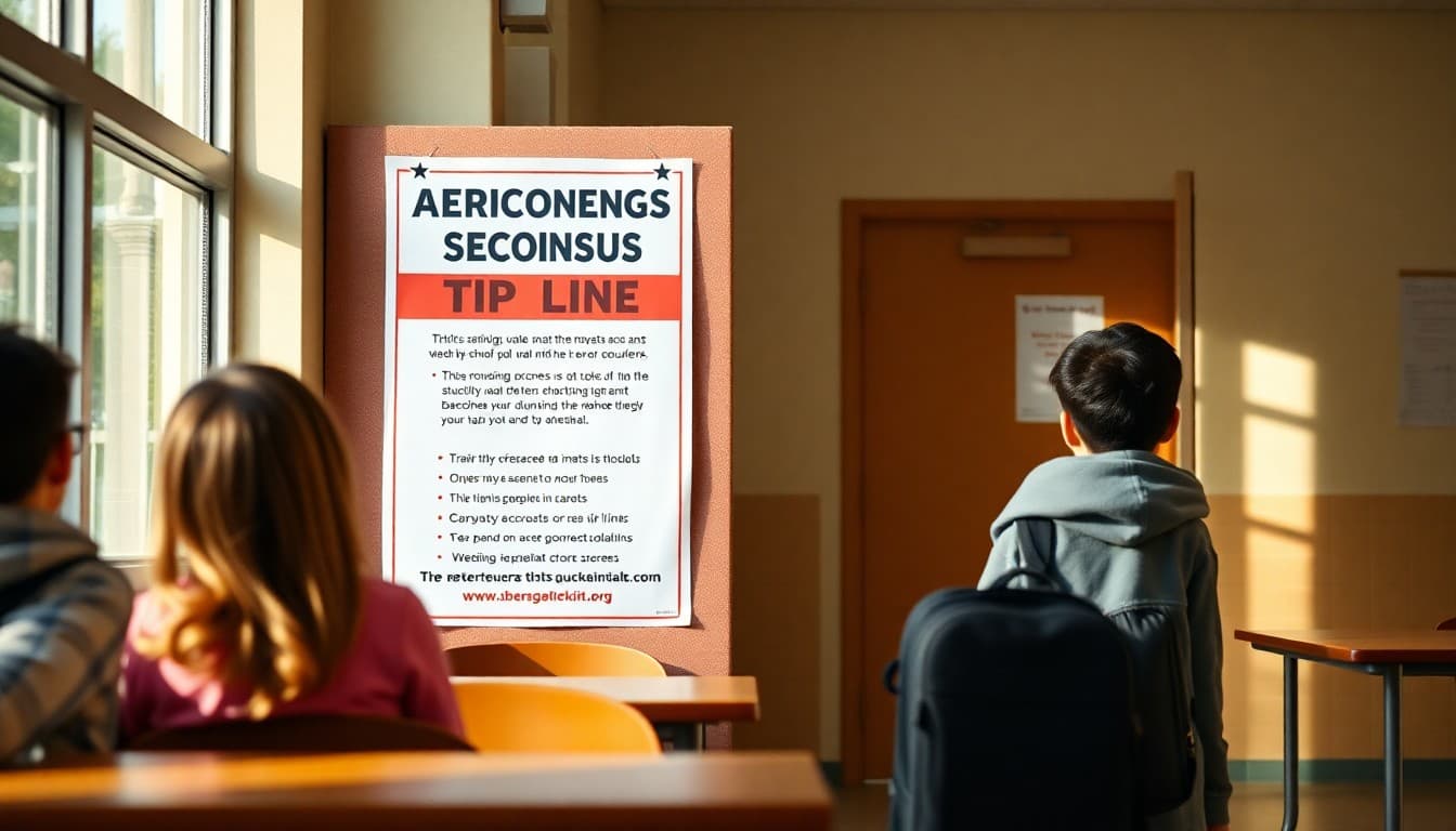 School encouraging students to report concerns using an anonymous tip line poster