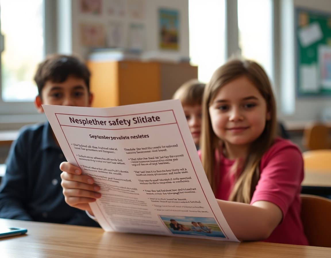 School newsletter showing September safety update message to families
