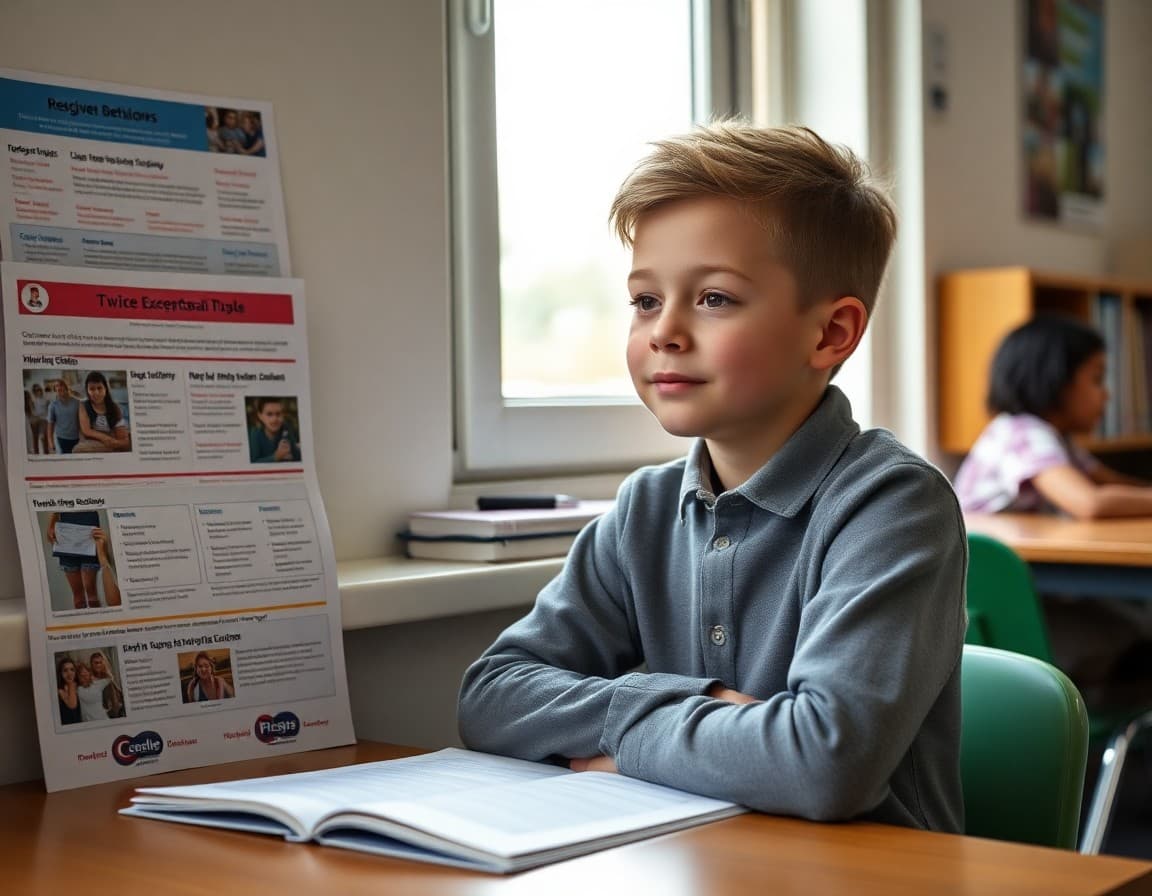 Twice exceptional student profile showing high creativity and learning disability next to school newsletter