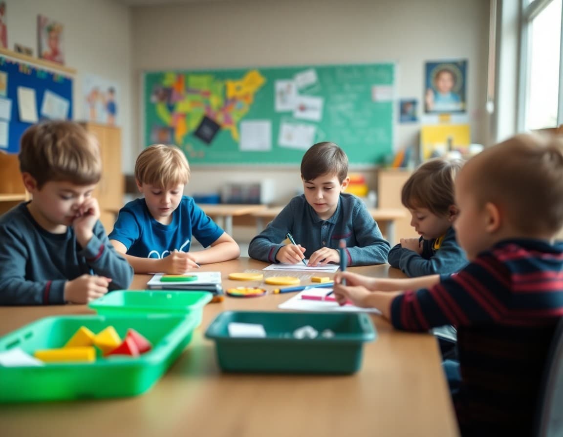 Ohio special education classroom with adaptive learning materials and diverse students working together