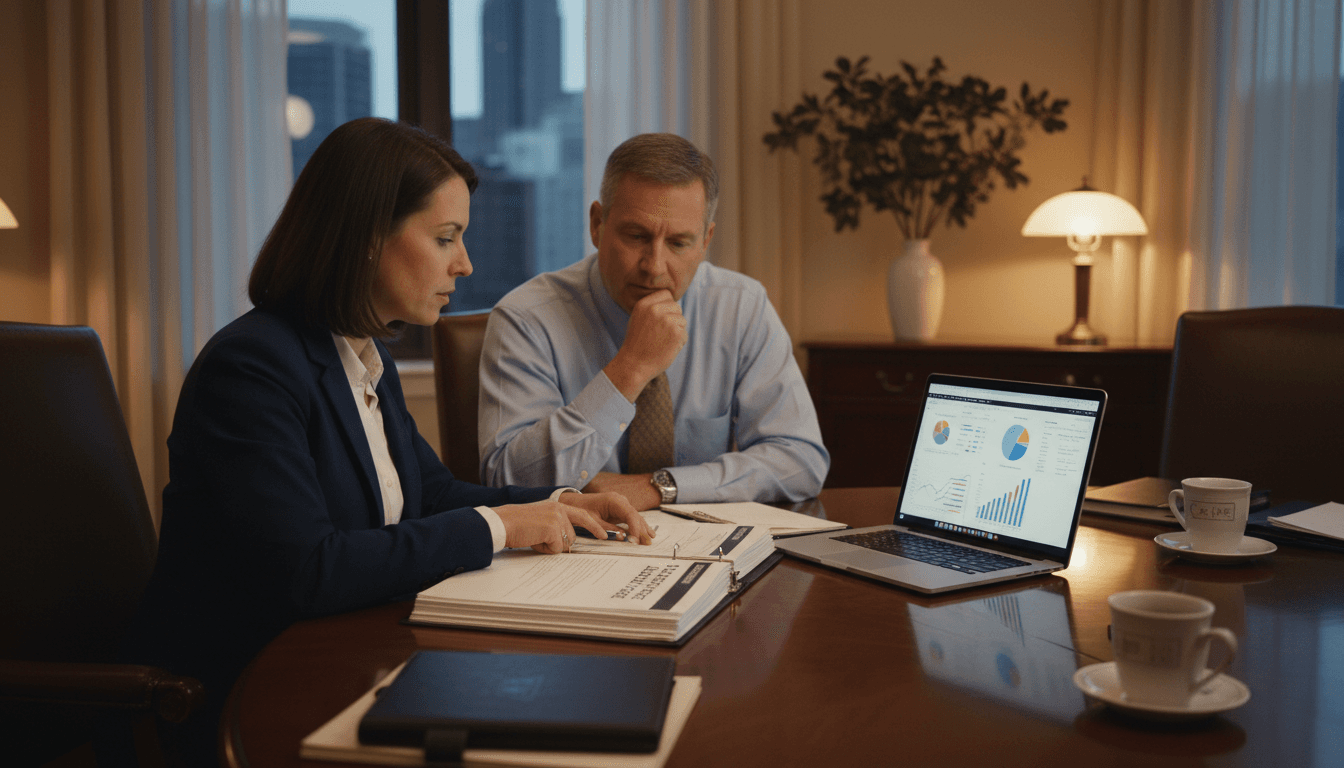 Georgia district finance team reviewing budget documents around a conference table in a school district office