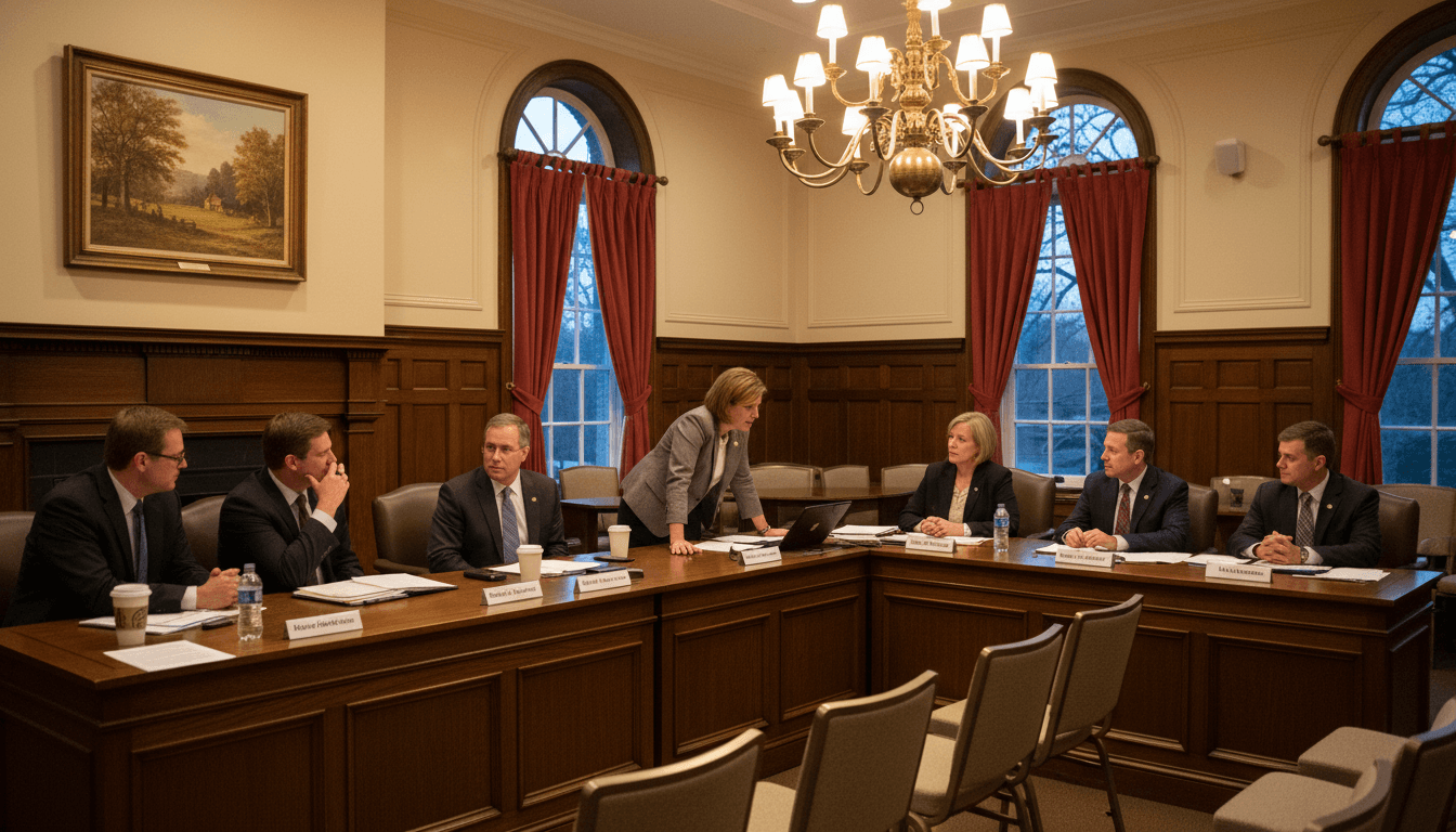 Kentucky school board members at the dais during a public meeting, agenda visible on screen