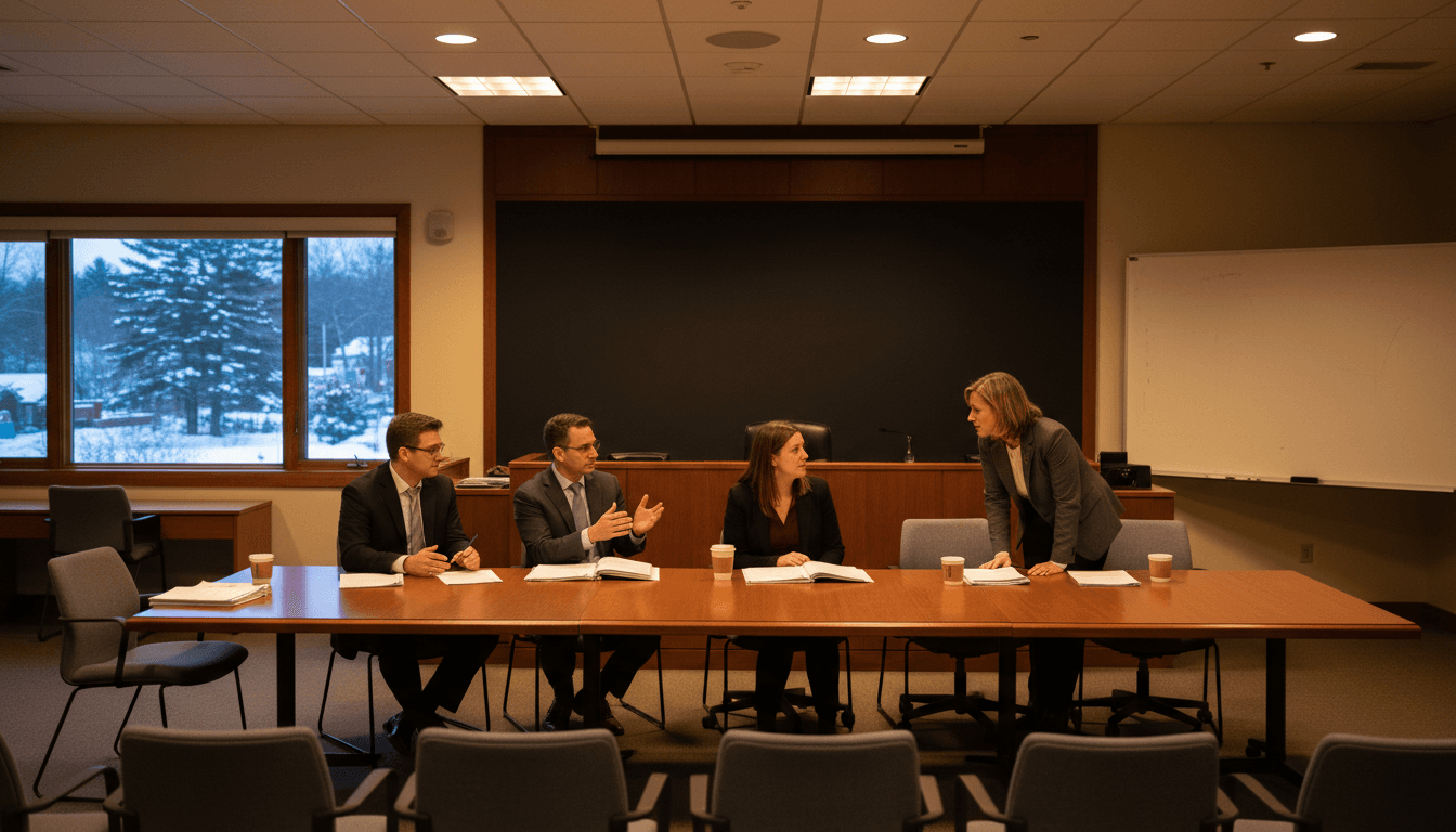 Maine Board of Education members at a public meeting with families seated in the audience