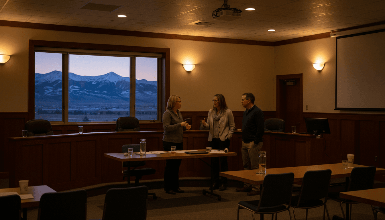 Montana Board of Education members at a public meeting with families seated in the audience