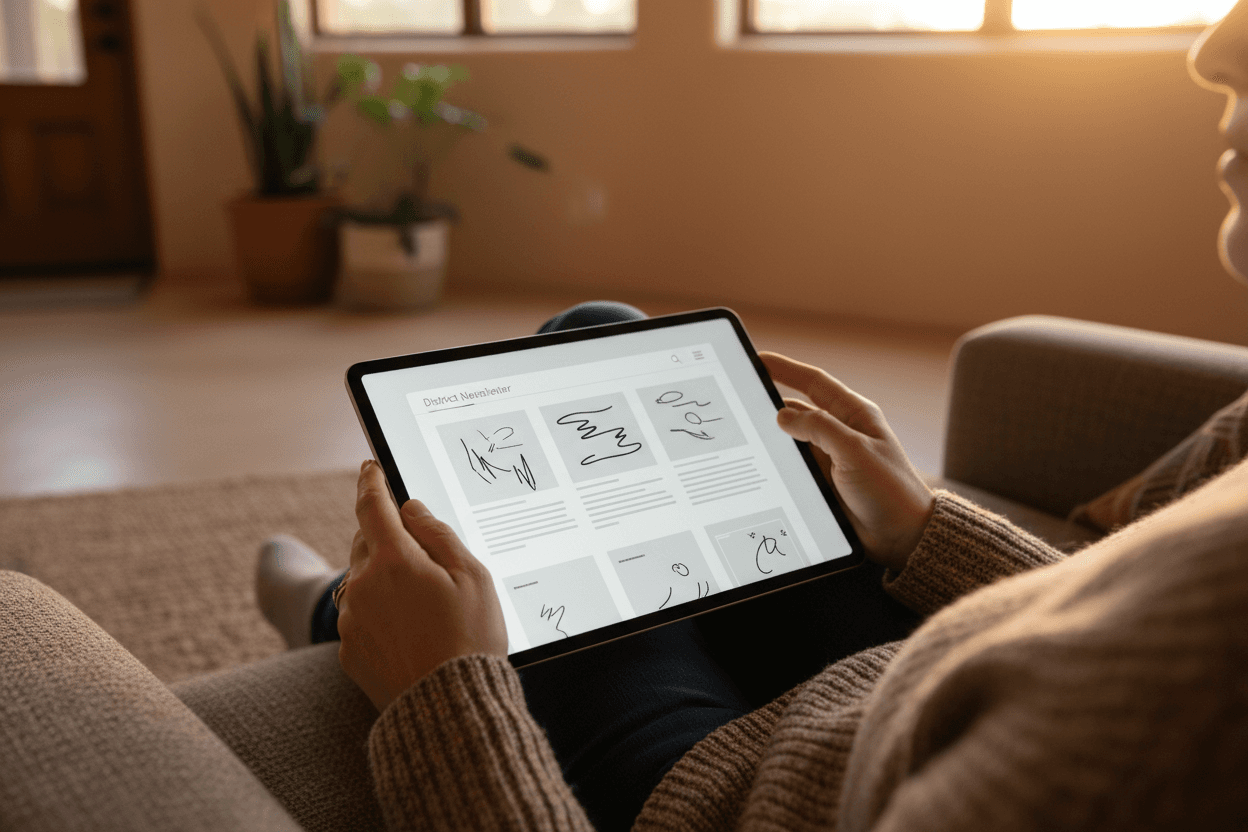 Parent reading Nevada SBAC results newsletter on a tablet at home