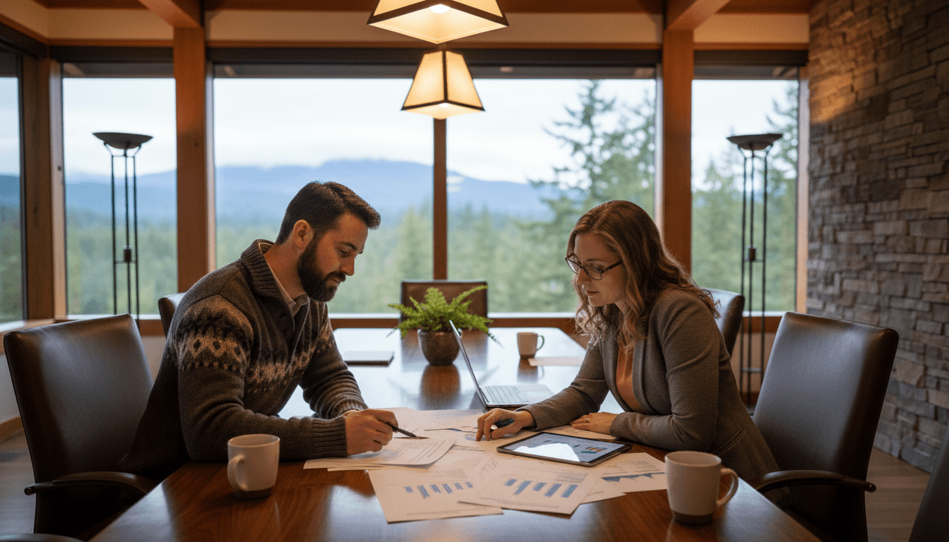 Oregon district administrator reviewing OSAS results on a laptop at a conference table