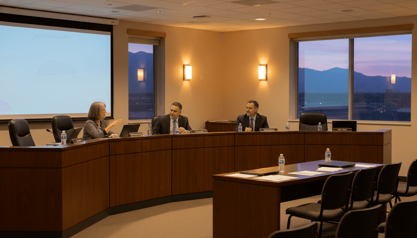 Utah Board of Education members at a public meeting with families seated in the audience