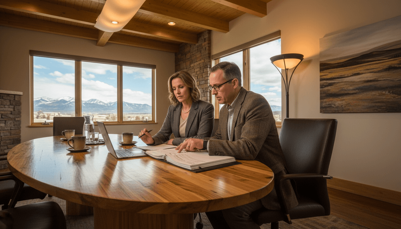 Utah district CFO and superintendent reviewing budget documents in a conference room
