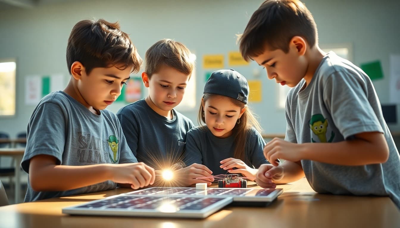 Arizona students testing solar-powered devices during an outdoor STEM challenge
