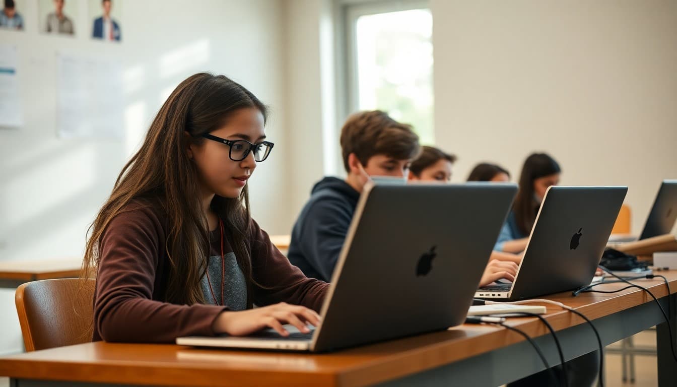 Computer science club students at coding competition practice working on laptops together