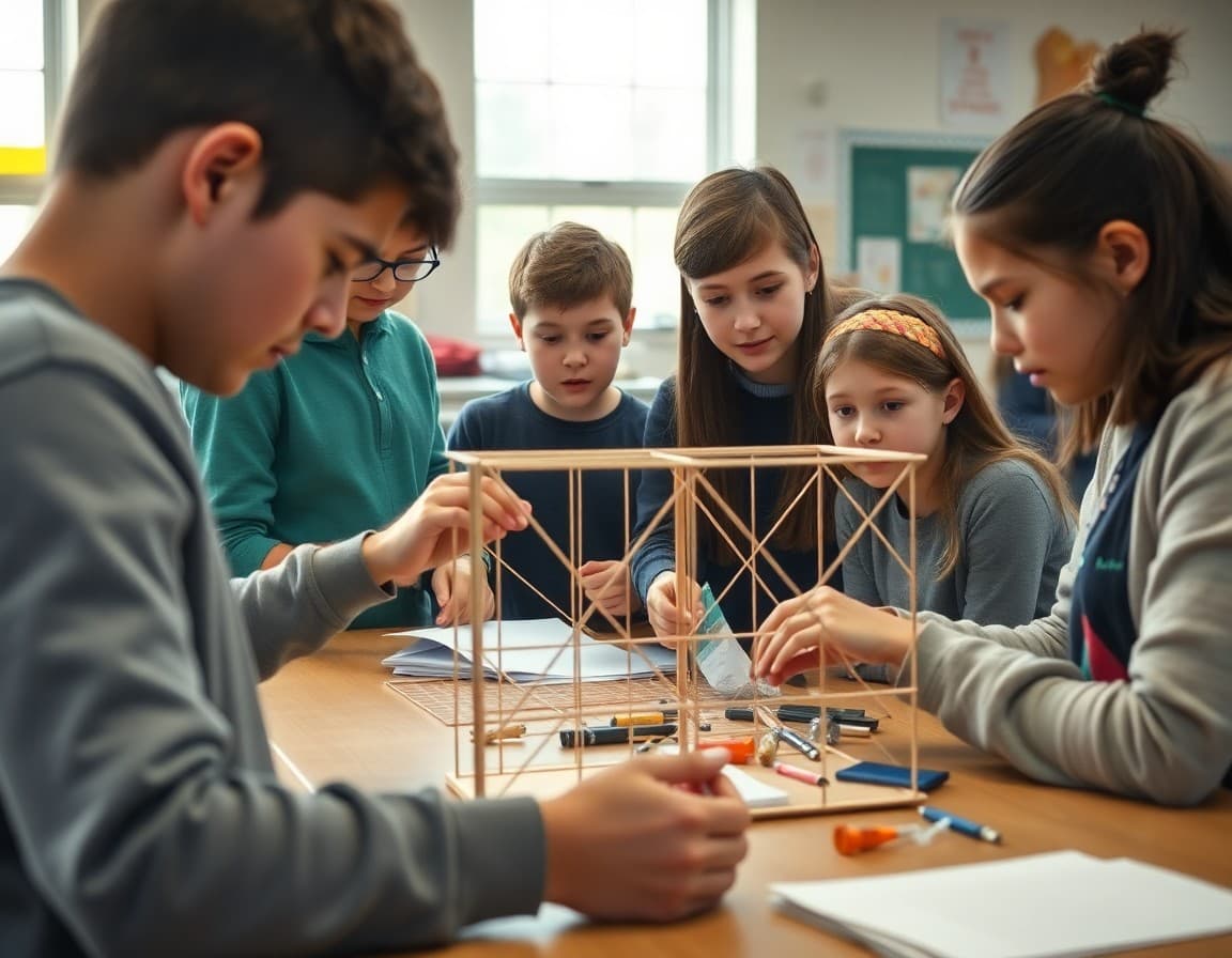 Connecticut middle school engineering class students building prototype structures