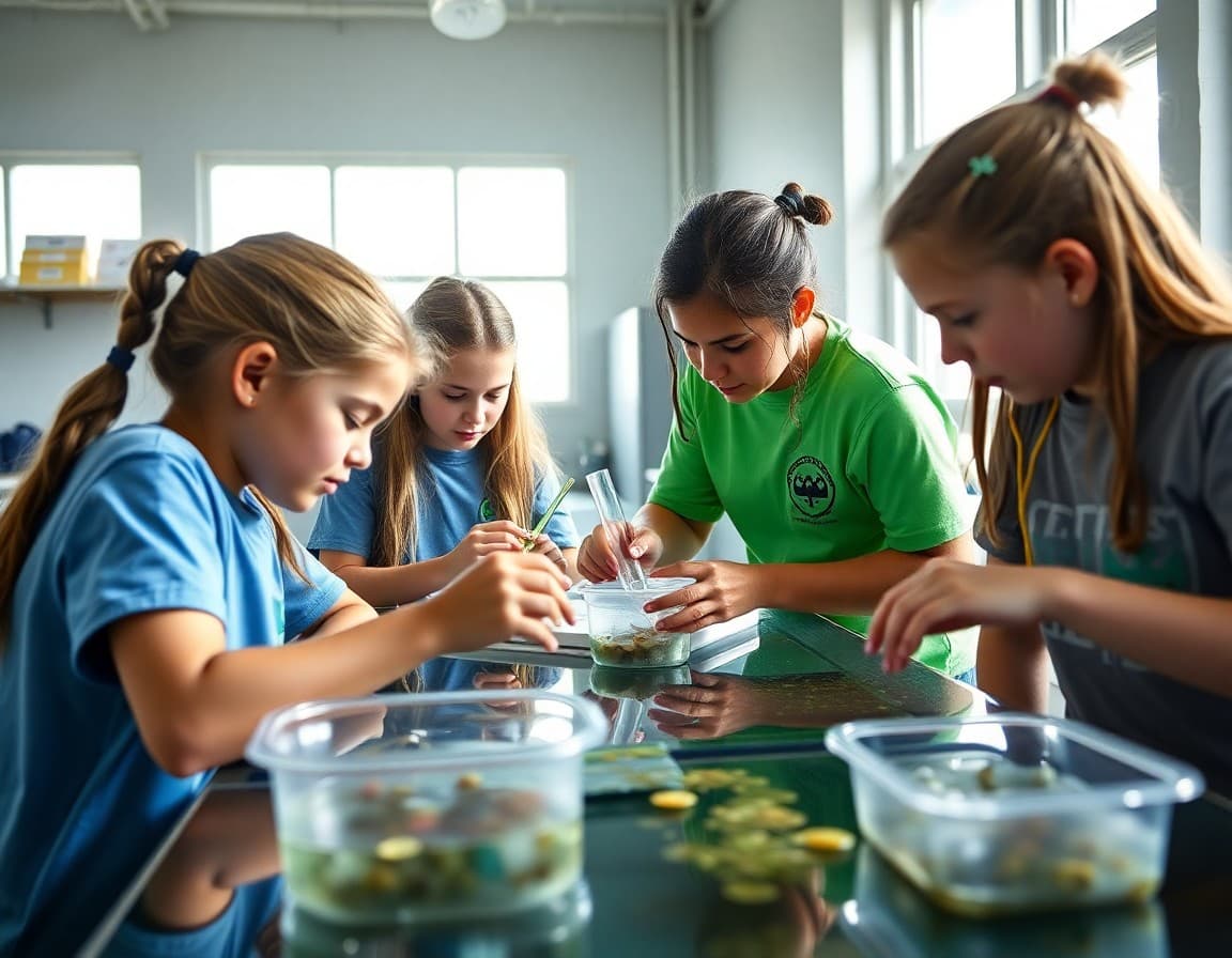 Florida students conducting marine biology research at a coastal science lab