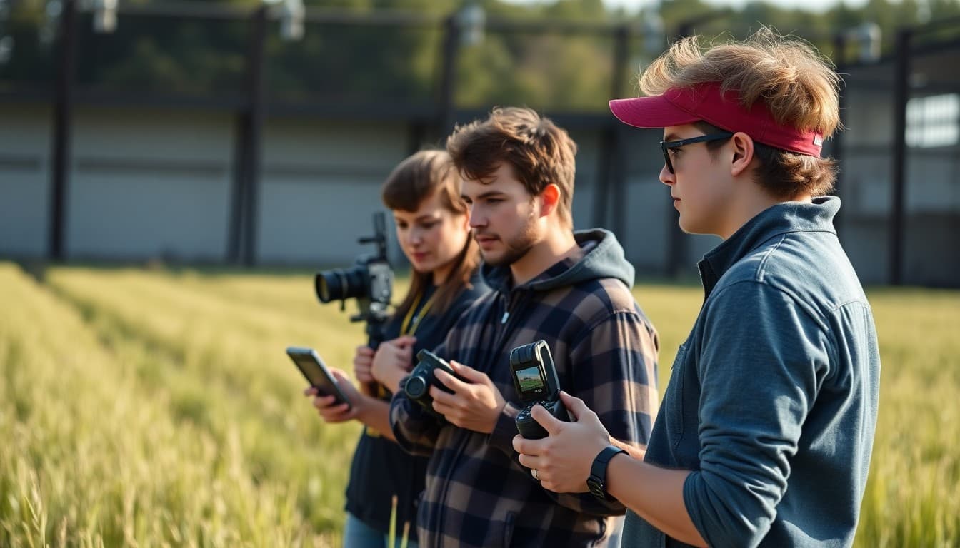 Iowa students studying precision agriculture technology using GPS equipment in a field