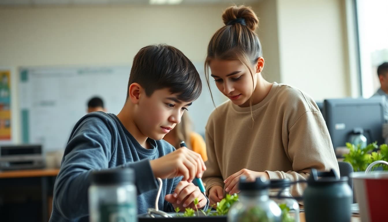 Idaho students working on an agricultural technology project in a school lab