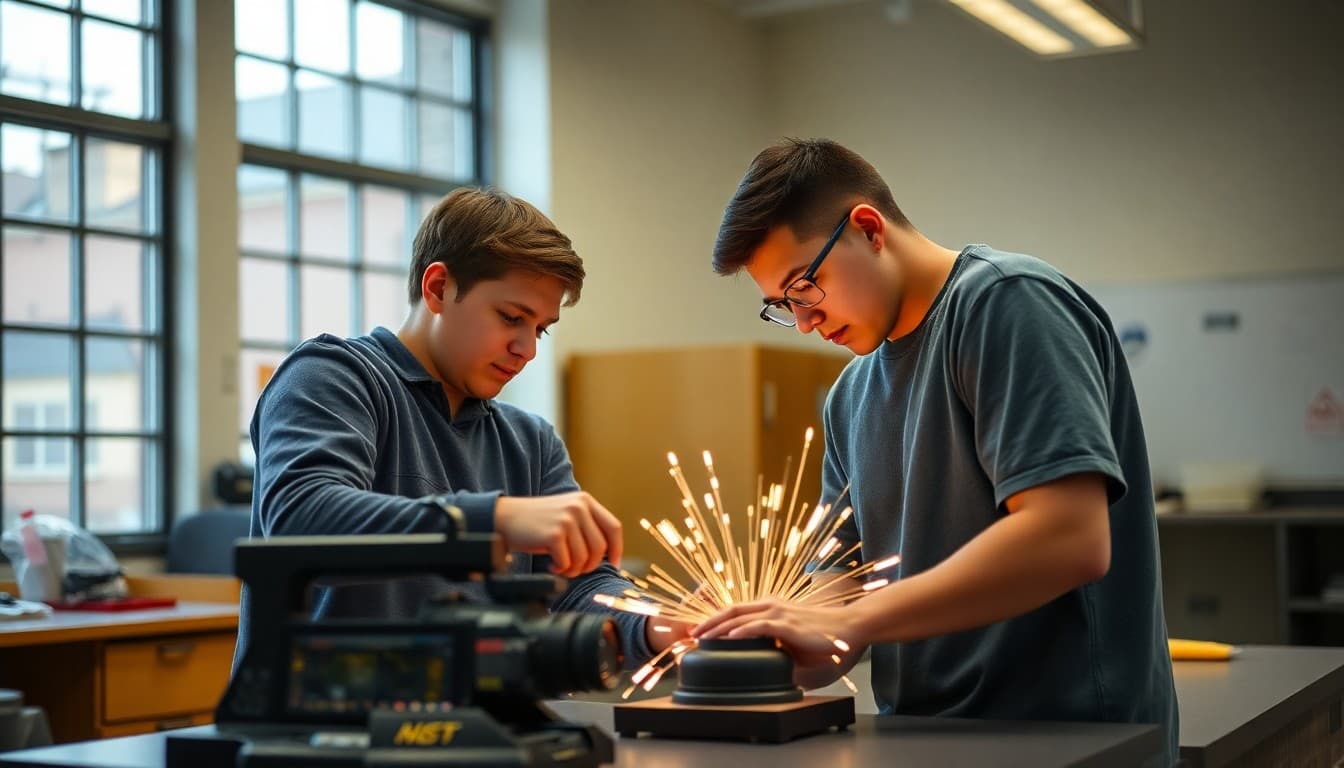 Indiana students working on a manufacturing technology project in a school CTE lab