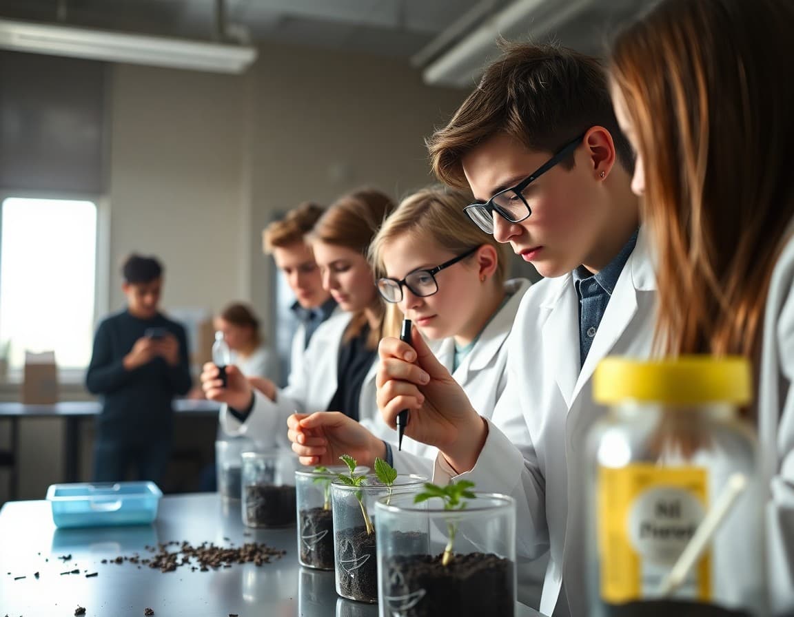 Kansas agricultural science students testing soil samples in a school laboratory