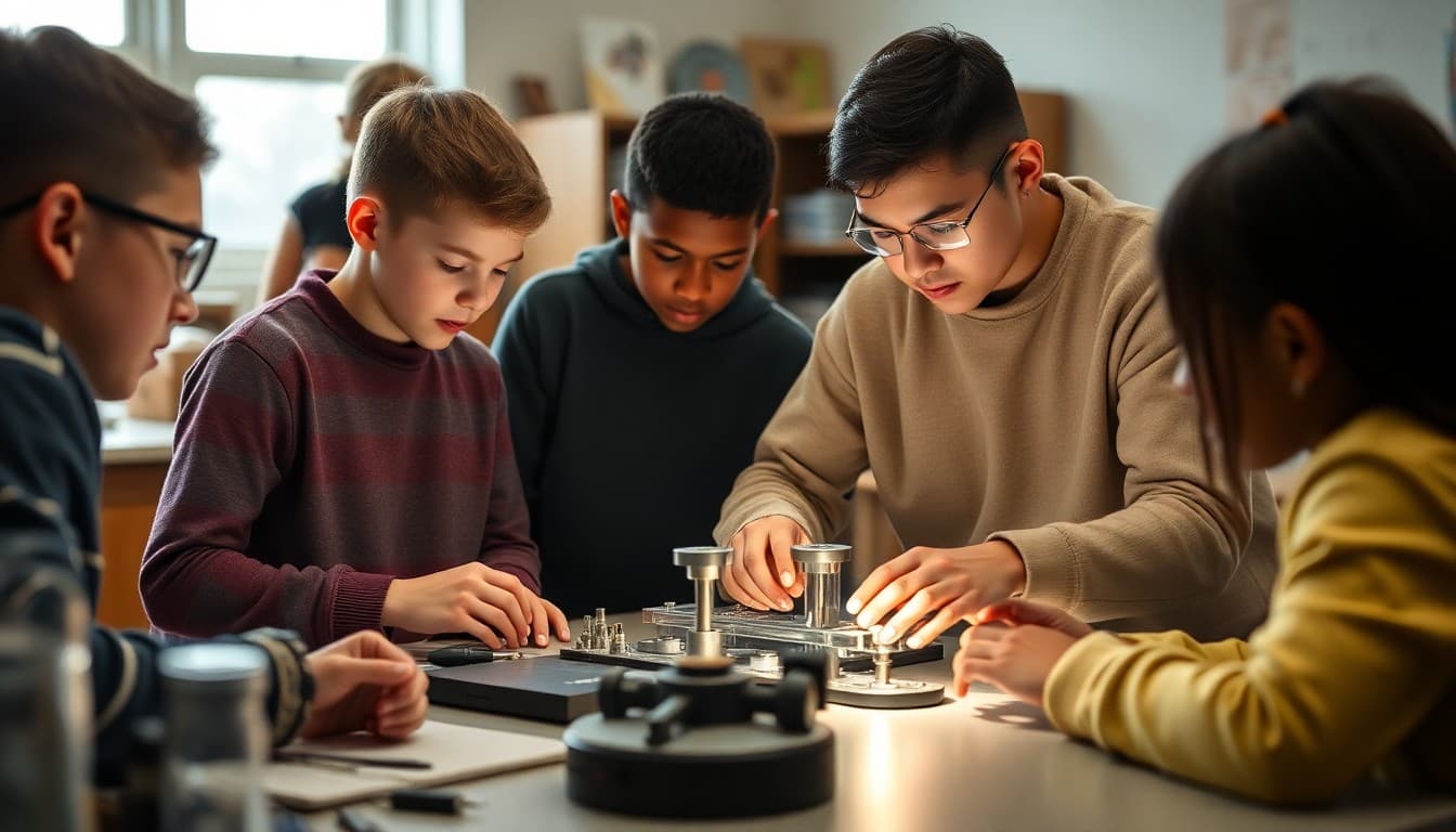 Kentucky students working on a manufacturing engineering project in a school STEM lab