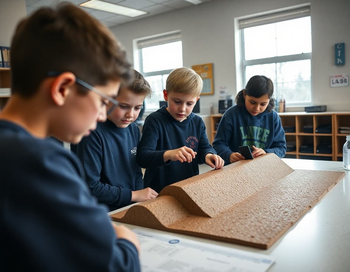 Louisiana engineering students testing a model levee system in a school STEM lab