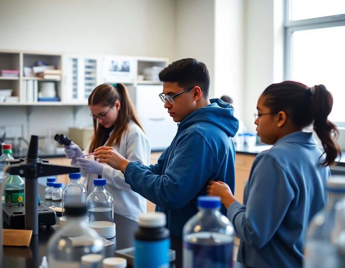 Massachusetts high school students working in a biotech lab at a university outreach program