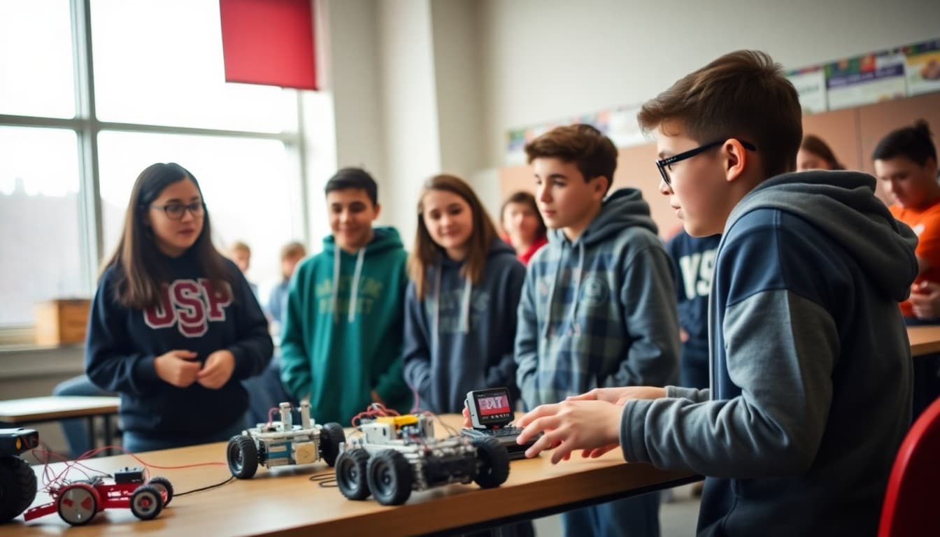 Massachusetts students presenting robotics project at a FIRST competition in Boston