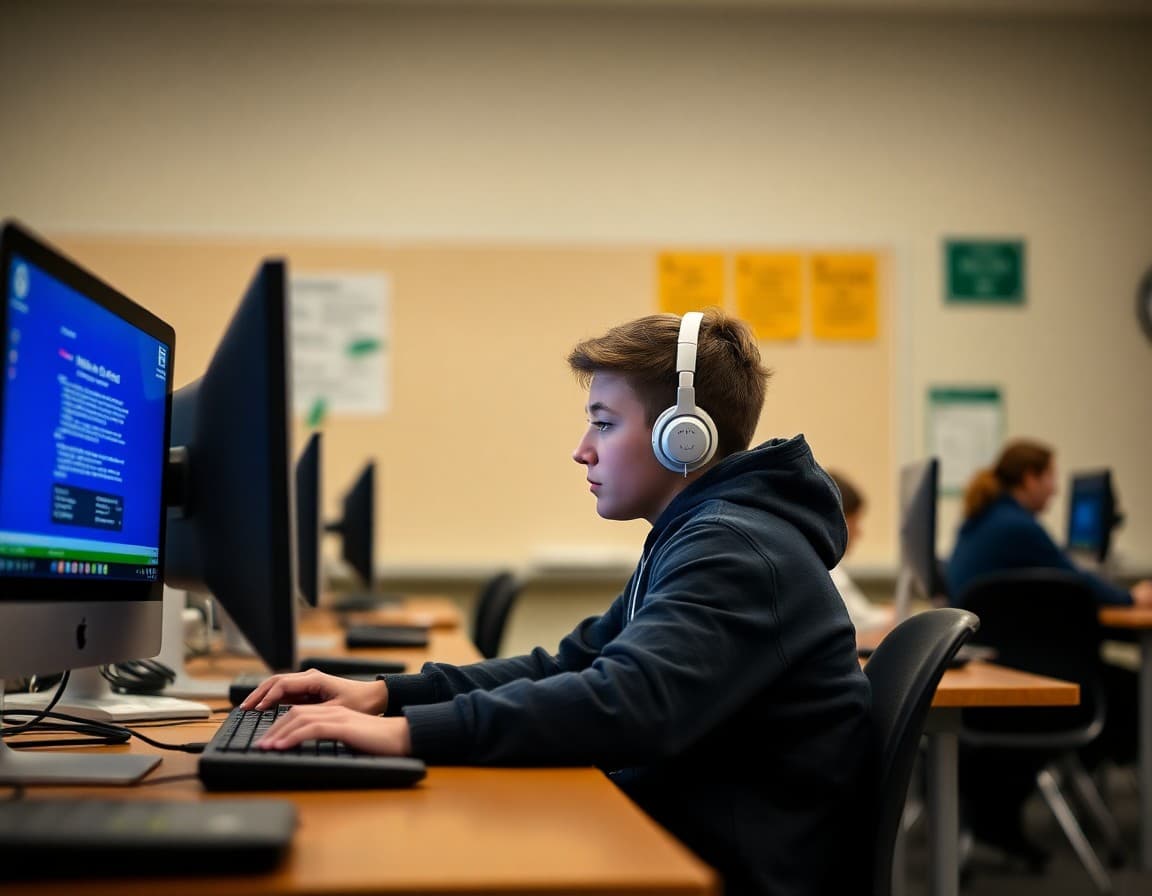 Maryland cybersecurity students working at computers during a school security competition