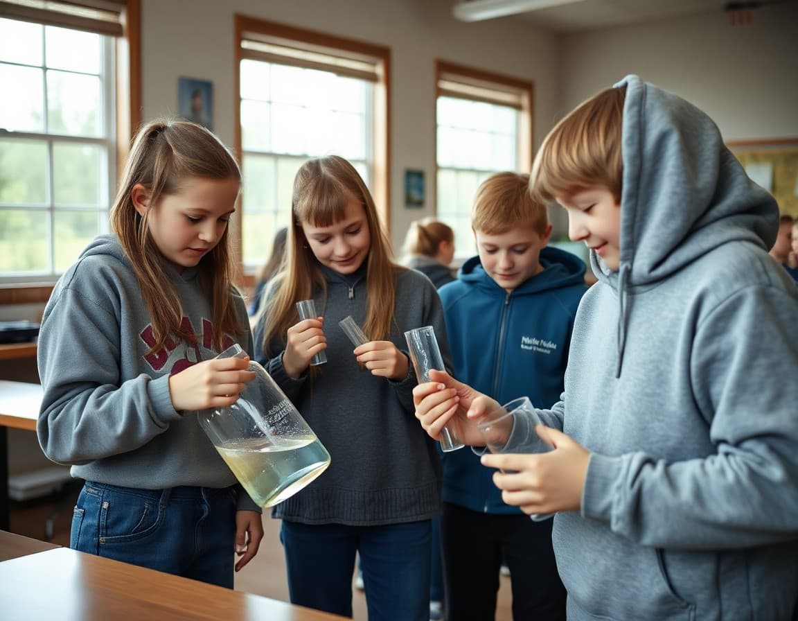 Michigan students collecting water samples from the Great Lakes for a school science project