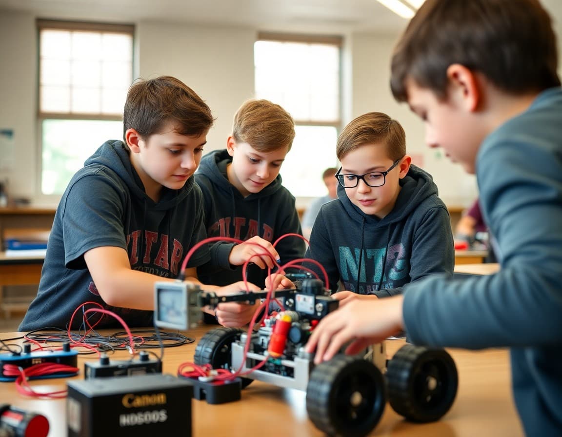 Minnesota middle school robotics team working on competition robot build