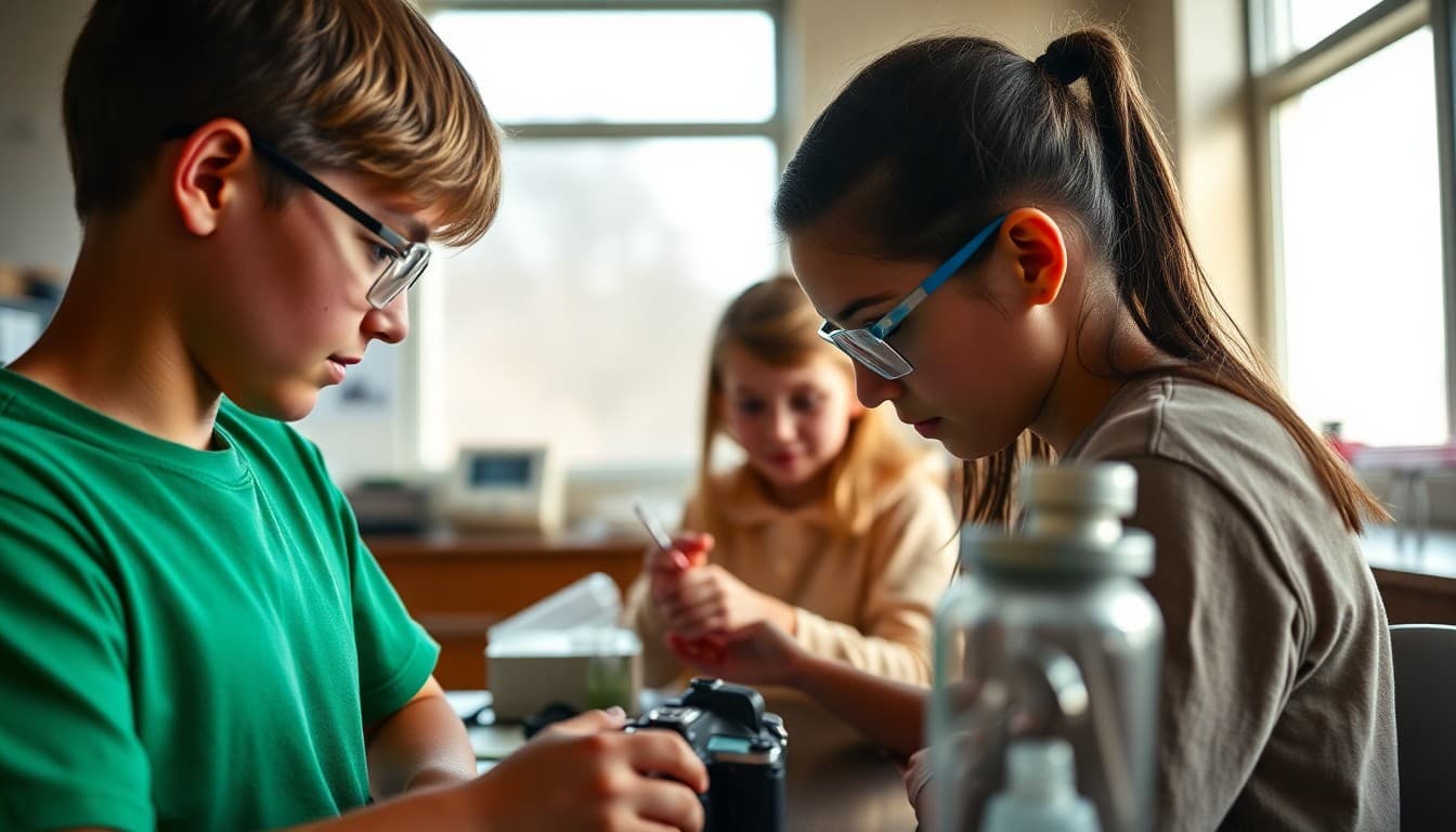 North Dakota students studying energy technology at a school STEM program in a lab