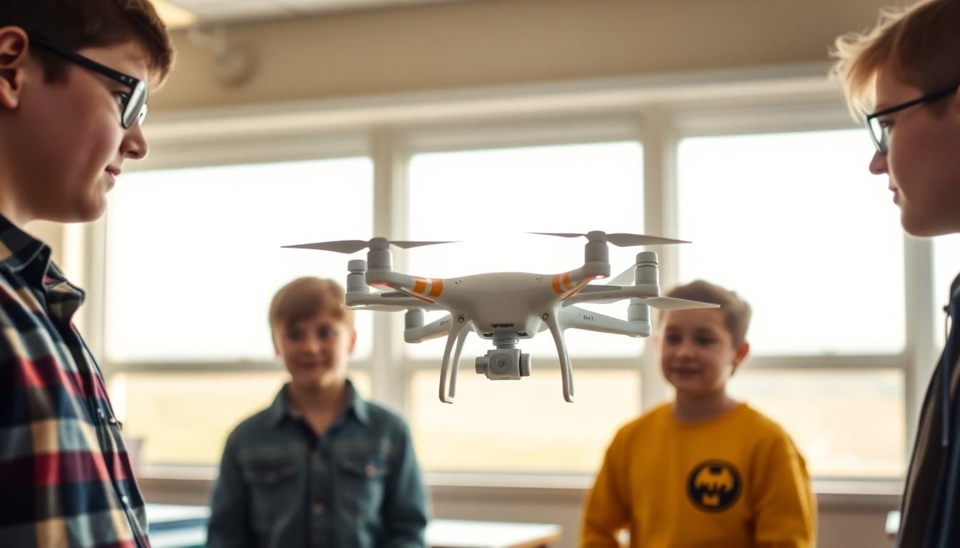 Nebraska students using drone technology to study agricultural fields during a STEM lesson