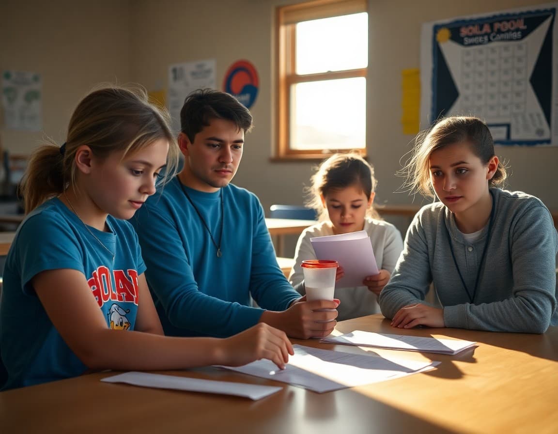 New Mexico students studying solar energy systems in a desert school setting