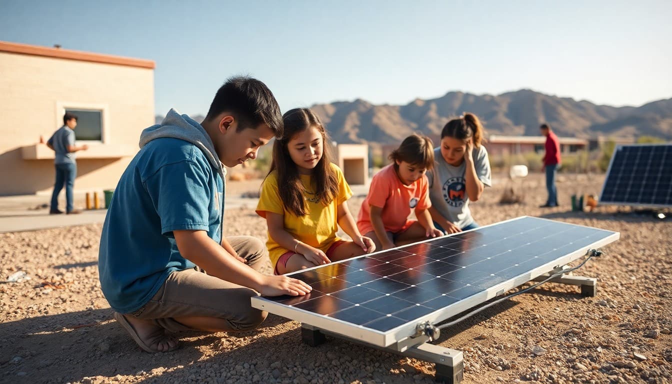 Nevada students working on solar energy engineering challenge outdoors in the desert