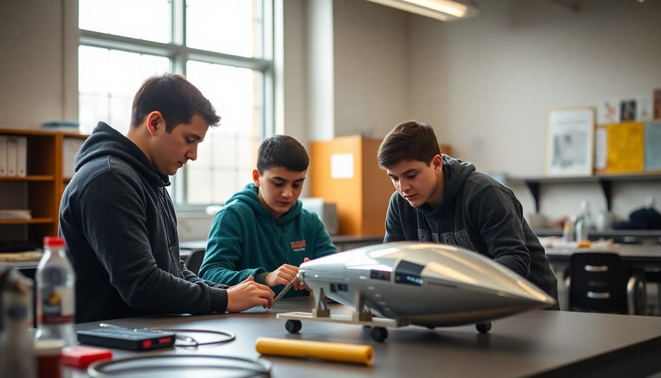 Ohio students working on an aerospace engineering project at a school STEM lab