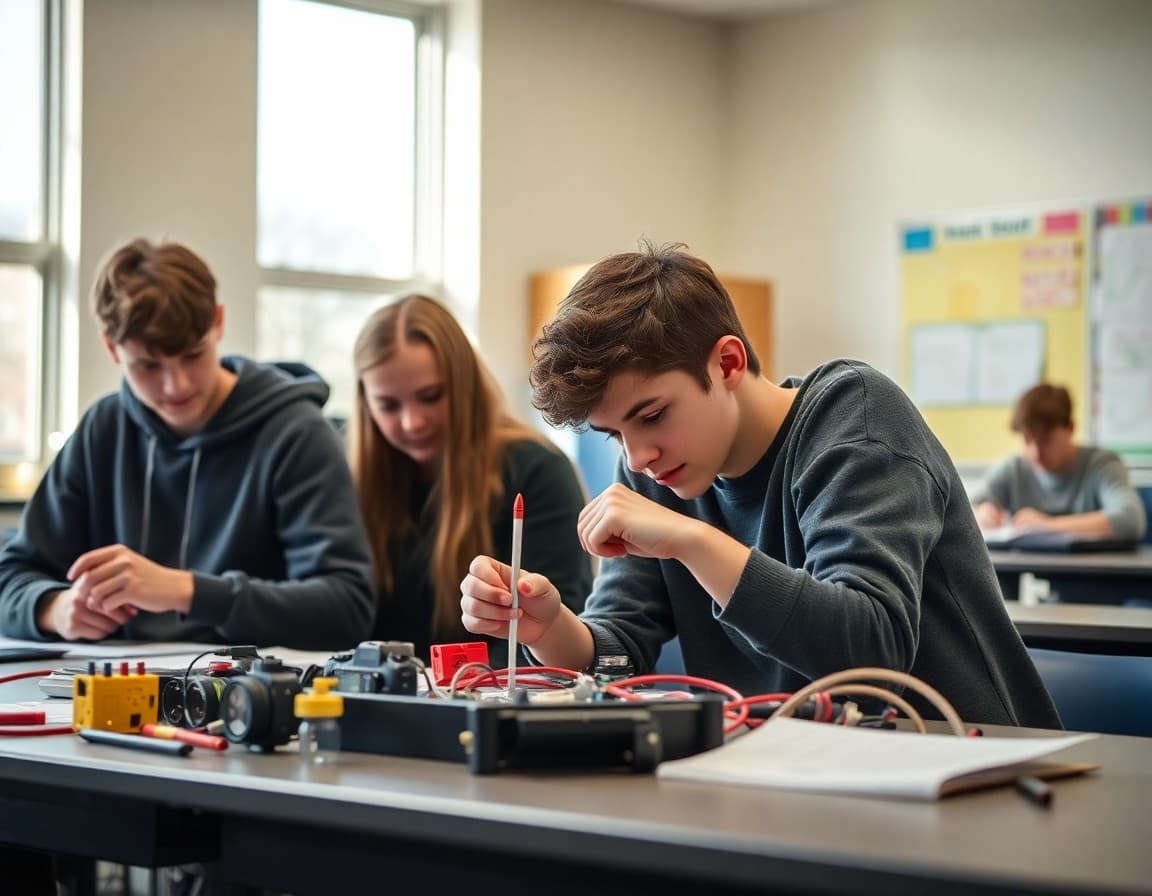 Oklahoma high school students working on an engineering design challenge in class