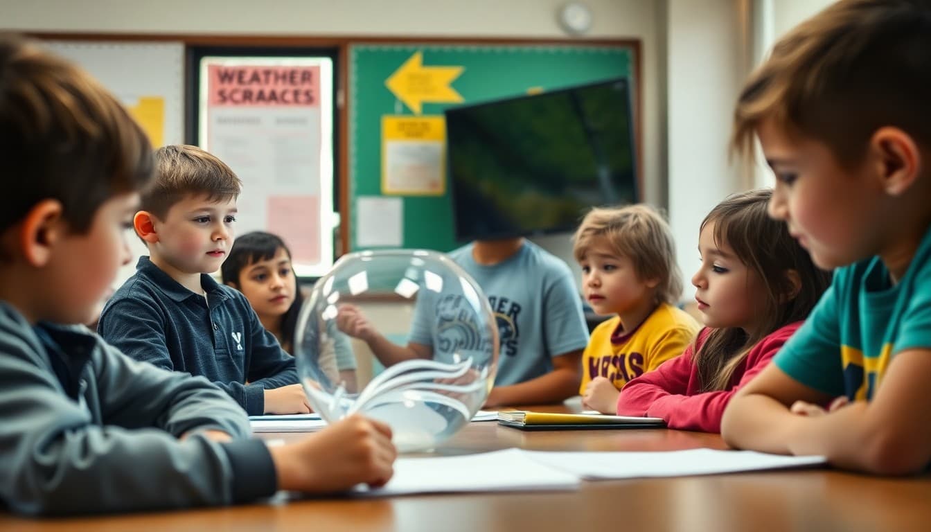 Oklahoma students learning about tornado science at a school weather safety program