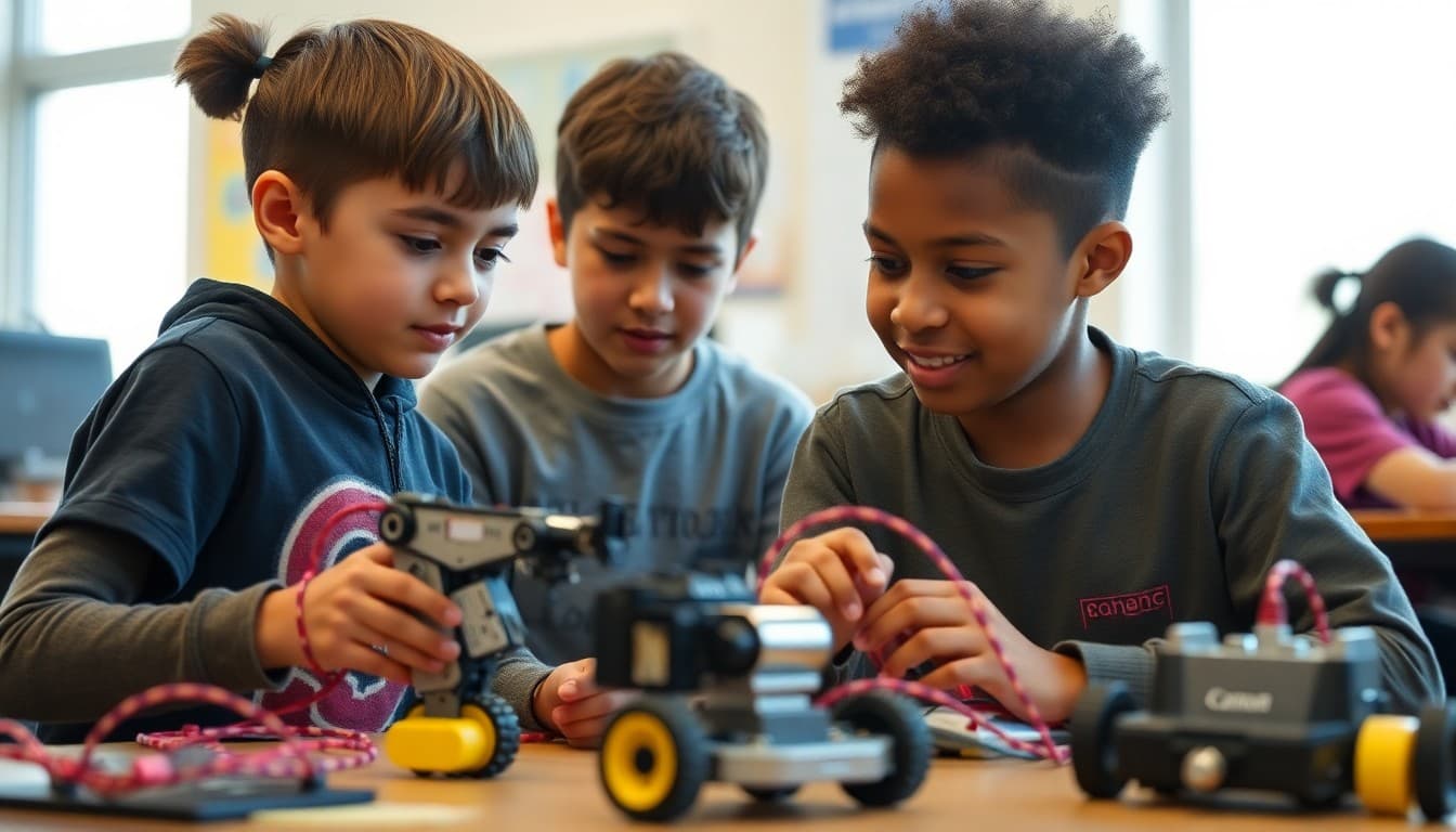 Pennsylvania students working on a robotics project in a Carnegie Mellon partnership program