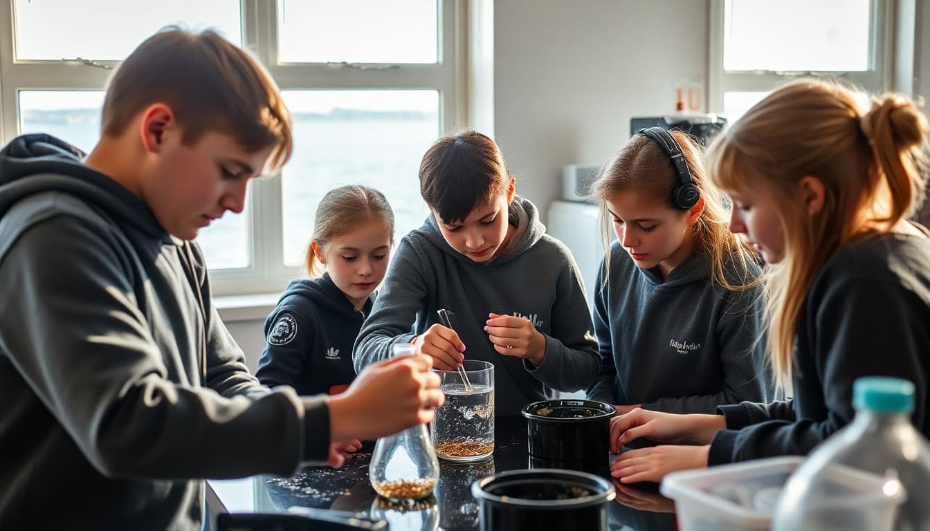 Rhode Island students conducting marine science research at a university coastal lab