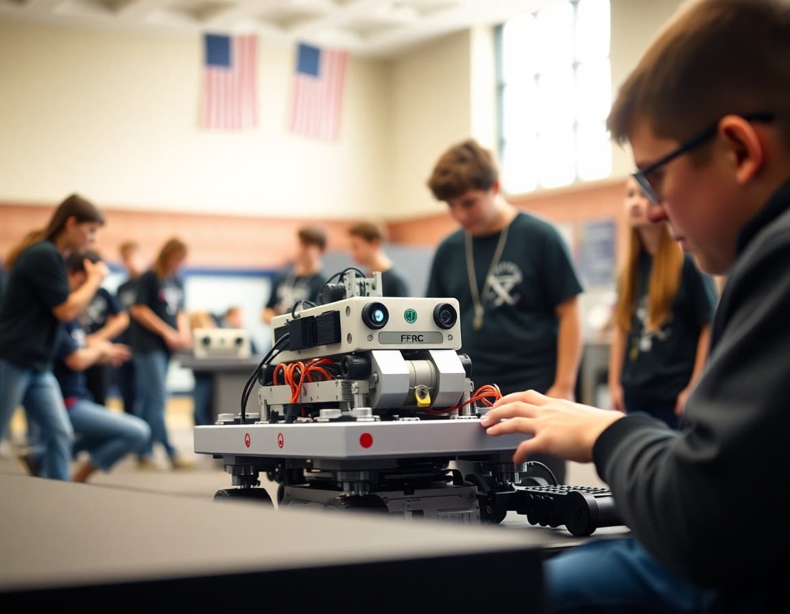 FRC robotics team robot in competition arena during regional tournament match