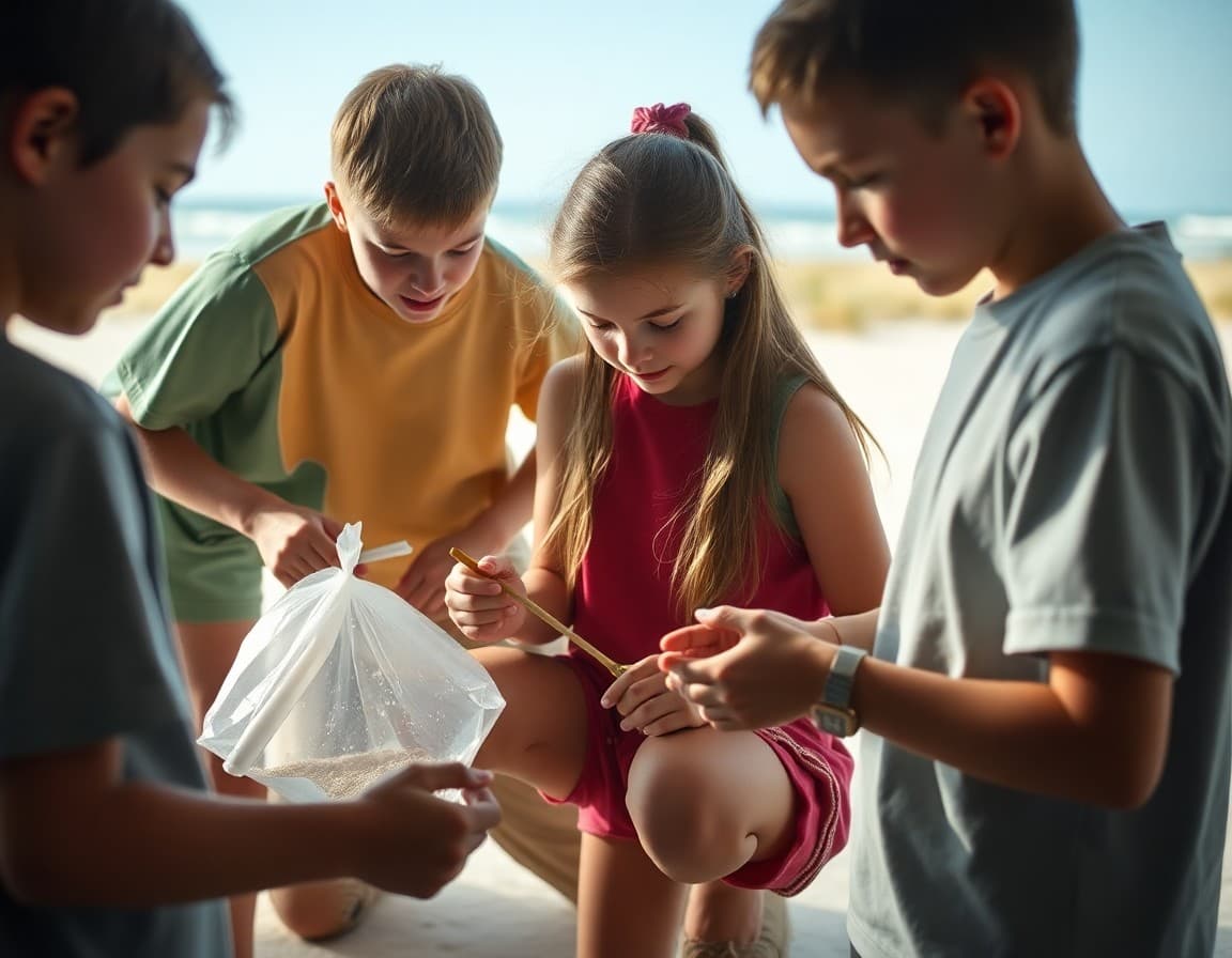 South Carolina students conducting beach ecology research at a coastal science program