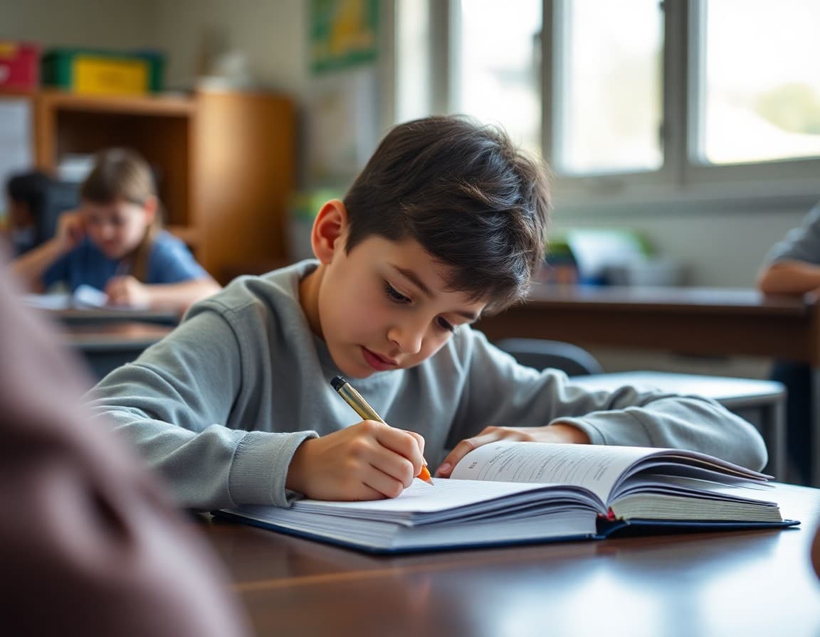 Student writing a scientific claim-evidence-reasoning response in a science notebook