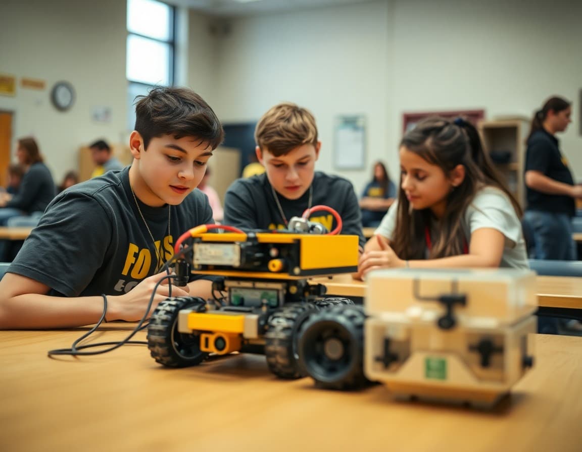 Texas high school robotics team testing competition robot at a FIRST regional event