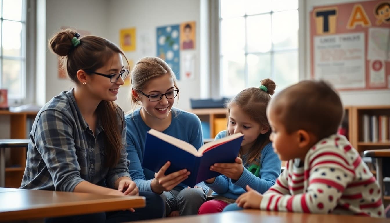 Future teachers club high school students reading to elementary school buddy program children