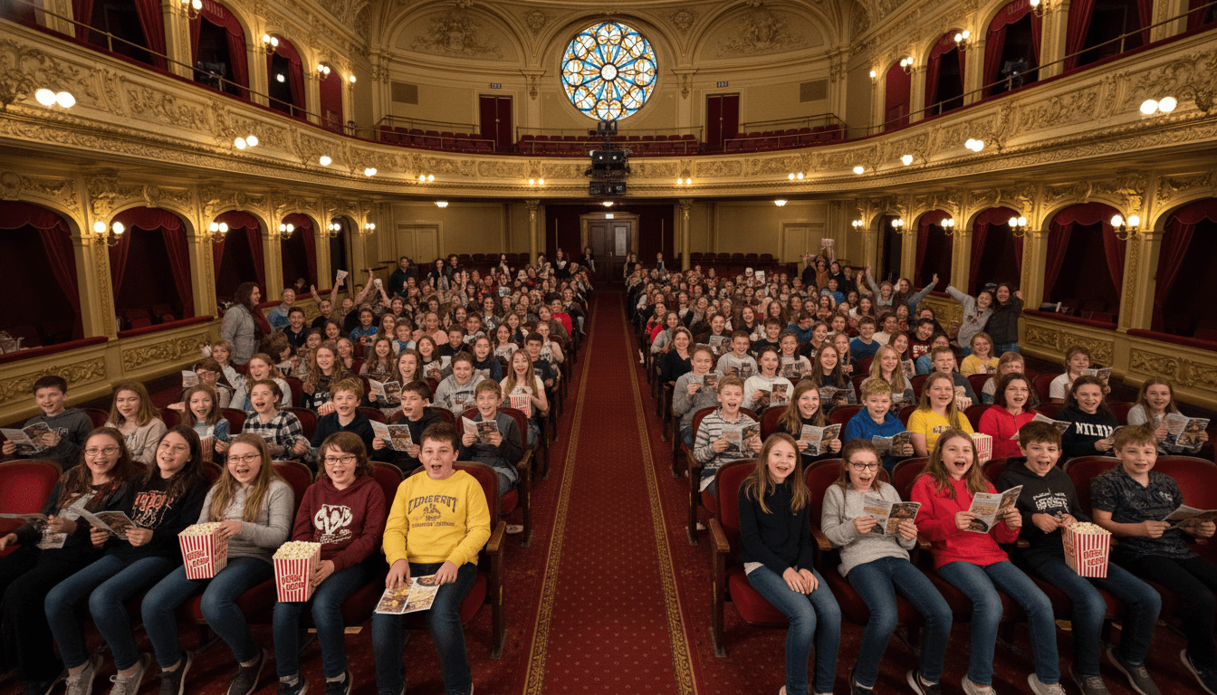 Students attending a live theatrical performance at a professional theater as part of a drama class field trip
