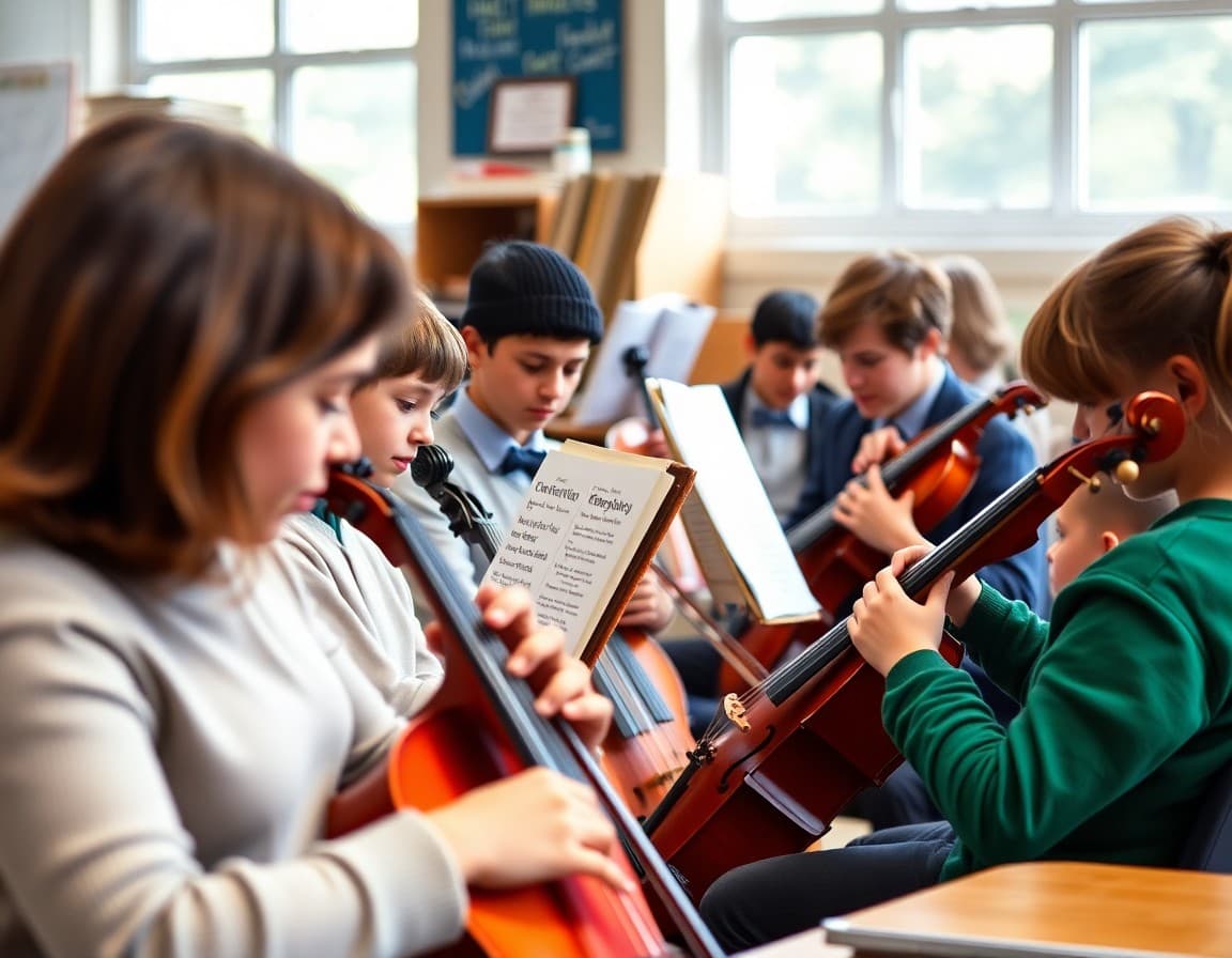 Orchestra newsletter topic ideas list organized by fall, winter, and spring seasons