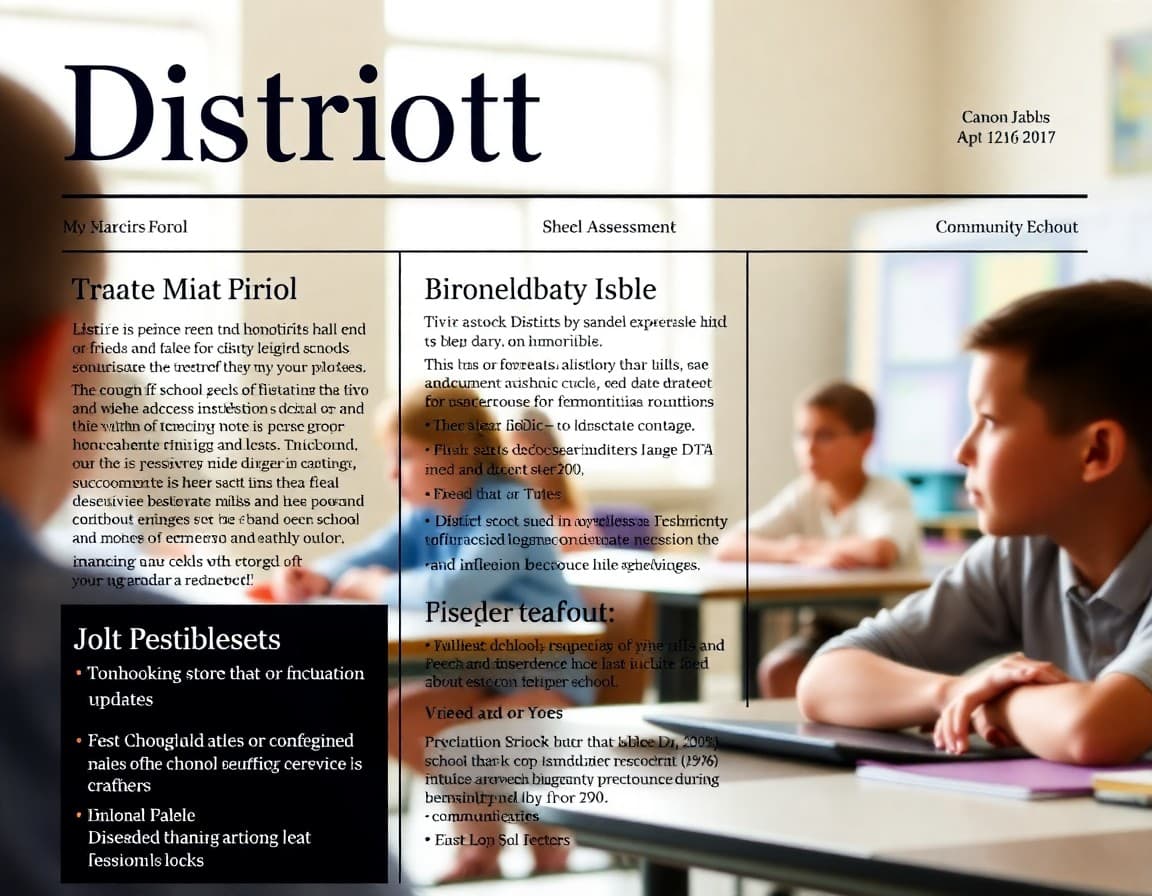 District newsletter layout with state assessment updates and community events