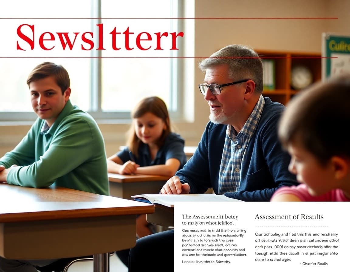 Oklahoma superintendent newsletter layout with assessment results and school news