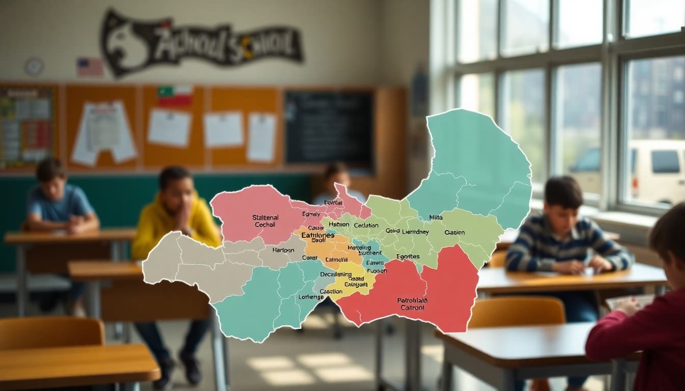 District map with attendance zone boundaries marked for a school redistricting proposal