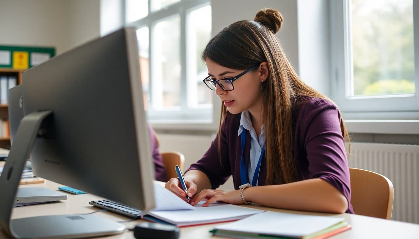 School data protection officer reviewing newsletter subscriber consent records on a computer in Europe