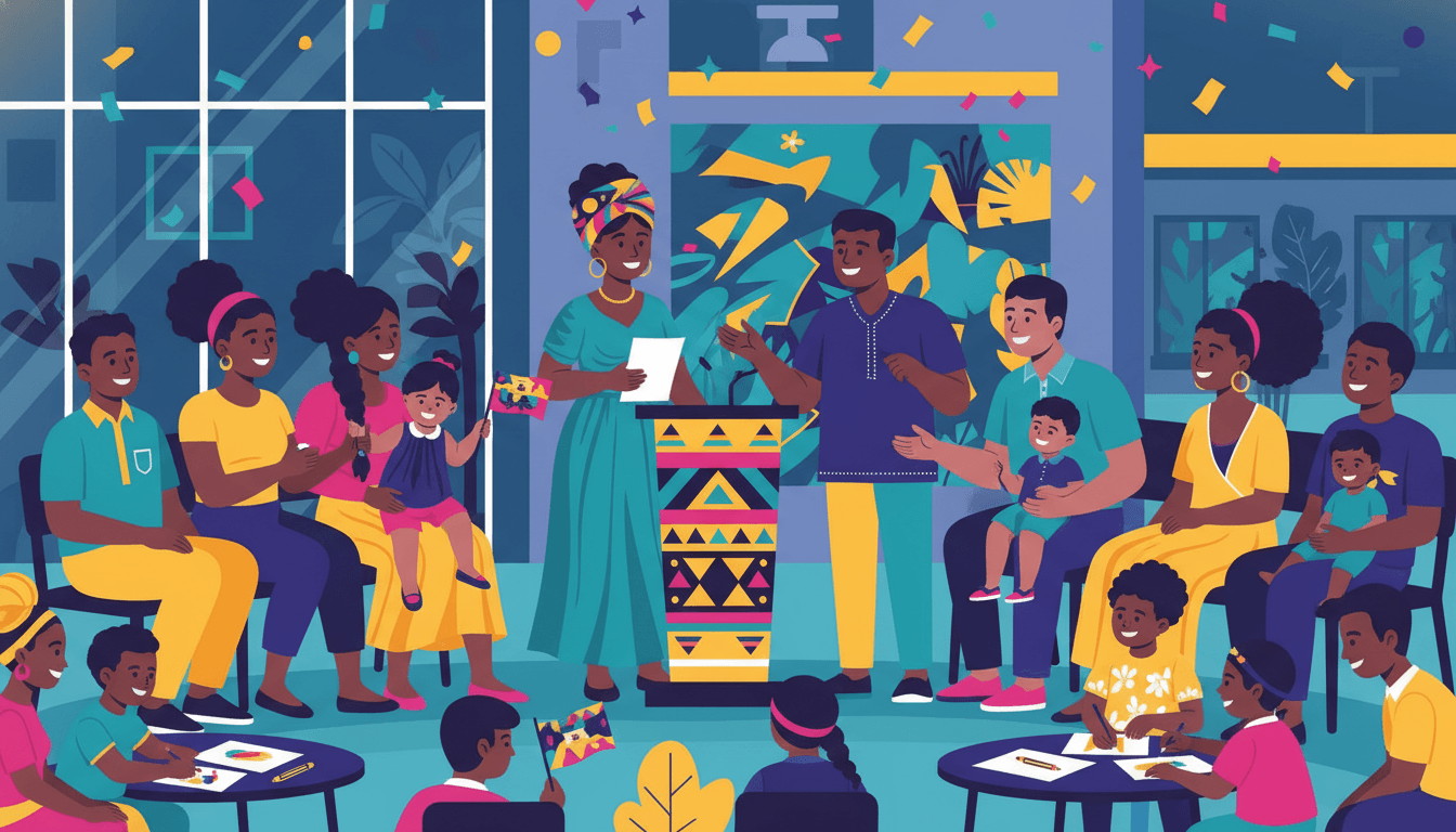 A Haitian-American family reviewing a school newsletter together at a kitchen table